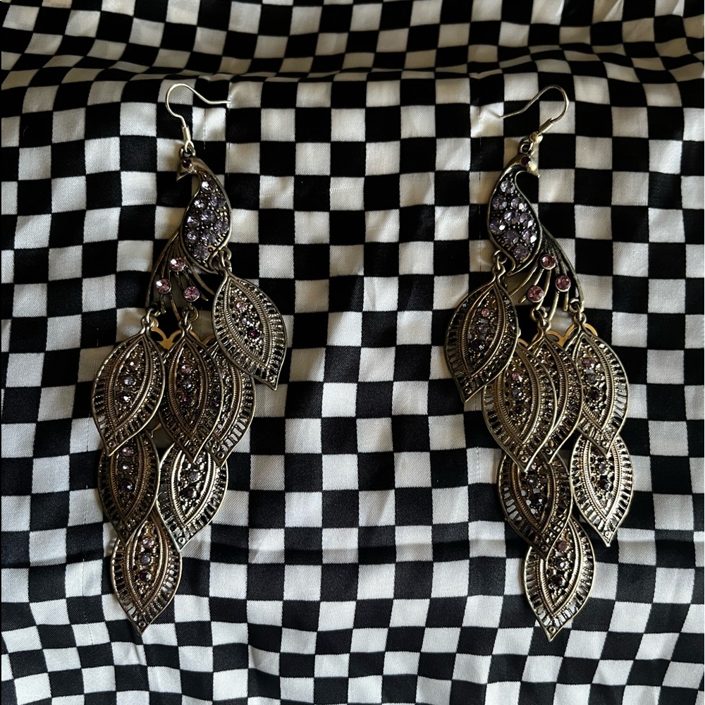 Bronze & Purple Peacock Earrings